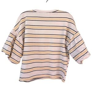 Code x Mode Yellow Black Striped Crop Ballon Sleeve Blouse - Sz S